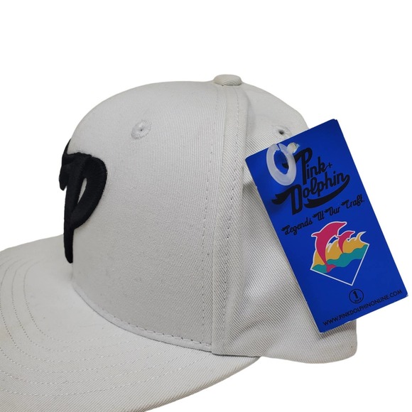 NEW Pink Dolphins P Logo Snapback Hat - White - Picture 2 of 4